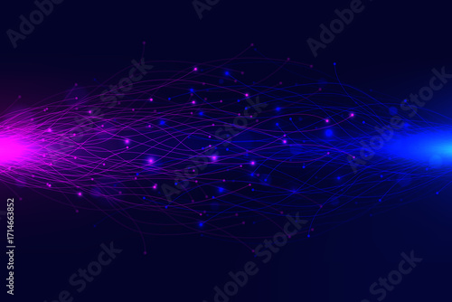 Blue energy illustration of the digital network connecting a glowing futuristic star and planet in space