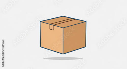 Cardboard box illustration for packaging and shipping needs with tape and shadow for graphic design projects