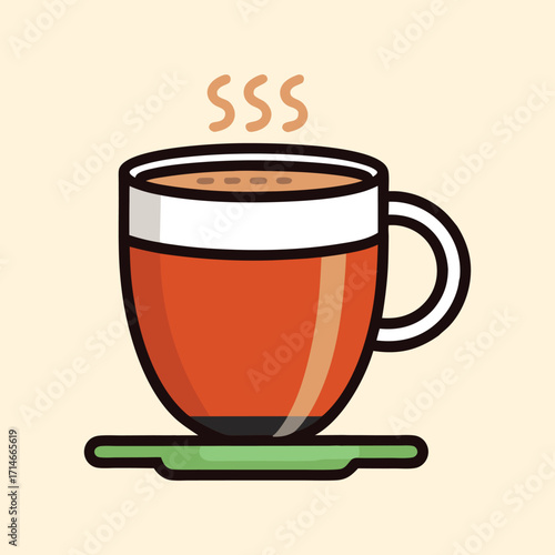Illustration of a warm cup of beverage with vapor on a saucer