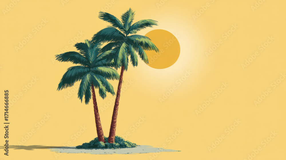 Fototapeta premium Vector icon art of a palm tree in the summer