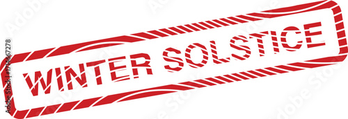 Rectangular red candy cane border with winter solstice text inside stands angled slightly