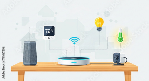 Smart home automation system with voice assistant, thermostat, security camera and wireless light control