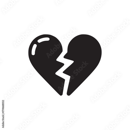 Vector art of broken heart icon symbolizes heartbreak, loss, and emotional pain ideal for expressing feelings of sadness, grief, or the end of a relationship in designs
