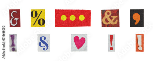 magazine cutout symbols and punctuation collection, png on transparent background
