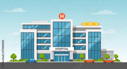 Modern hospital building vector illustration for healthcare and medical service design and architecture concept