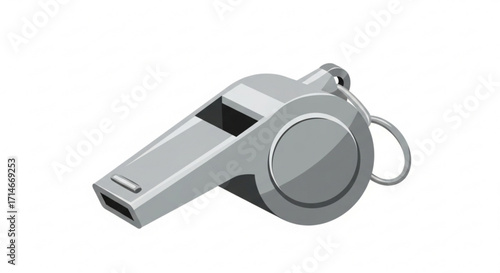 Illustration of a silver metal whistle for sports safety and emergency signaling equipment for referees