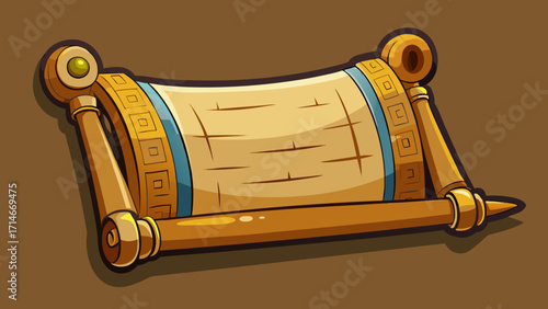 Ancient golden scroll with decorative edges and blue band