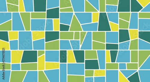 Abstract geometric mosaic pattern background in blue green and yellow modern art design vector illustration