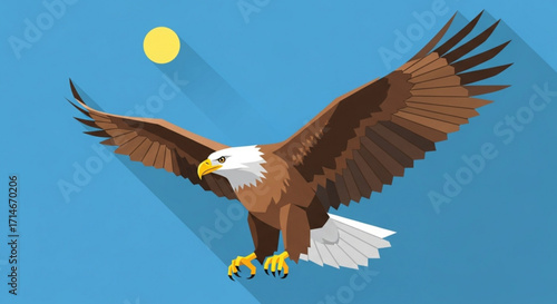 Bald eagle flying illustration vector graphic design for wildlife nature and freedom themed projects design