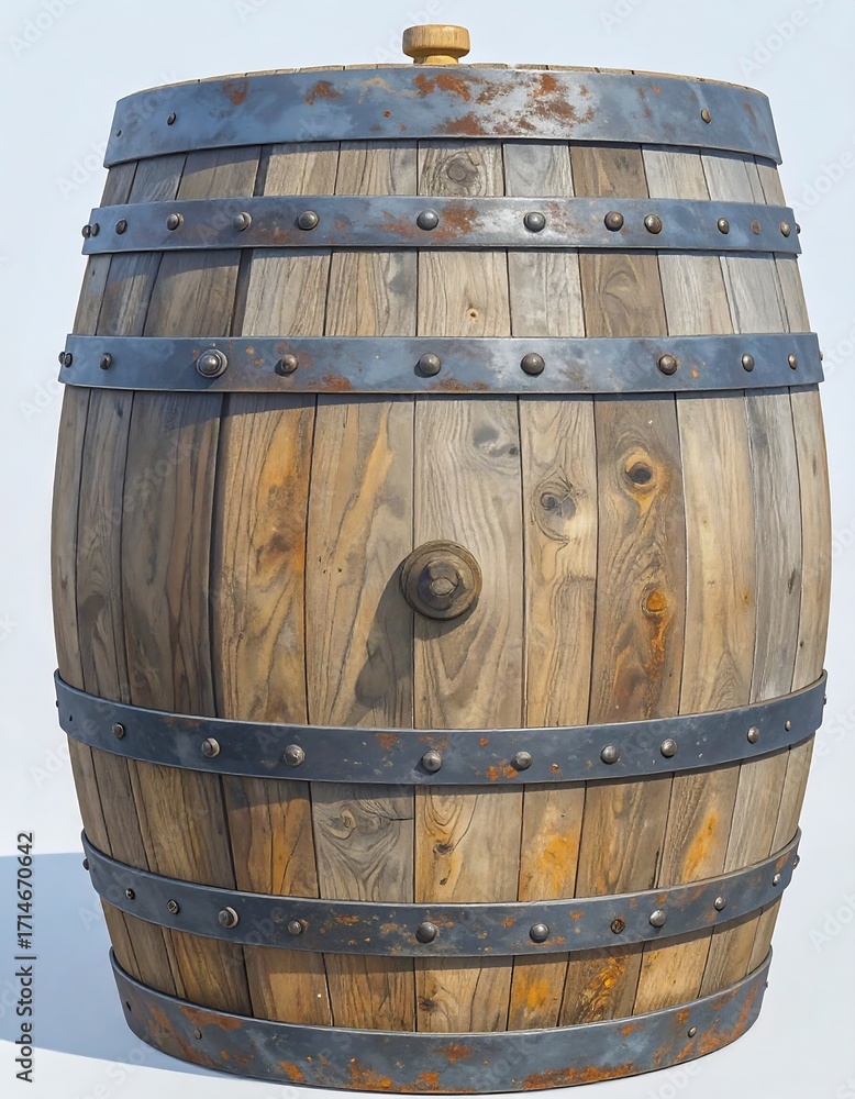 Fototapeta premium Old wooden barrel with metal bands