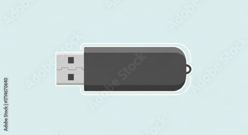 Illustration of a black usb flash drive for data storage and file transfer on a light blue background