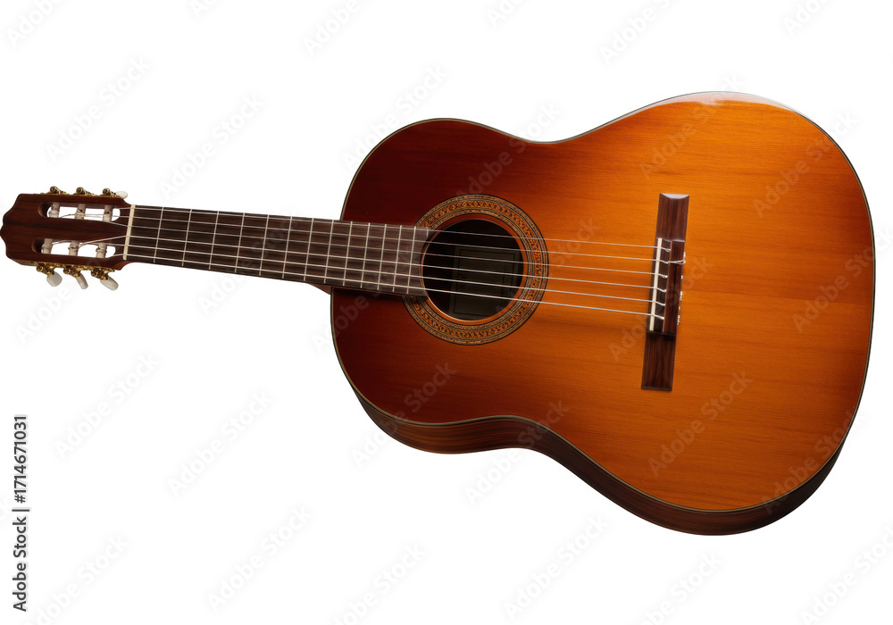Fototapeta premium Isolated acoustic guitar for classical music with a rich color gradient on display object