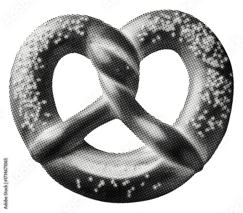 twisted pretzel isolated halftone vintage dots texture cut-out retro collage element for bakery retro packaging culinary mixed media design