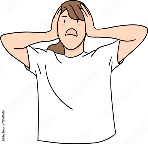 Illustration of Woman with Hands on Head in Distress