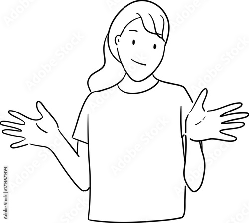 Cartoon Woman Shrugging with Palms Up
