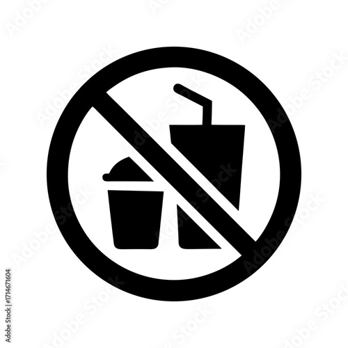 No food or drink prohibition sign silhouette with white background for safety signage