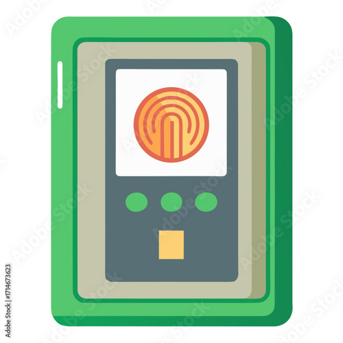 Biometric scanner with fingerprint recognition on green background  