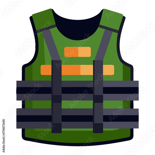 Bulletproof vest illustration in green and black colors  