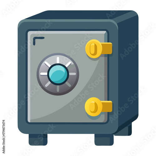 Safe with combination lock and golden handles on isolated background  