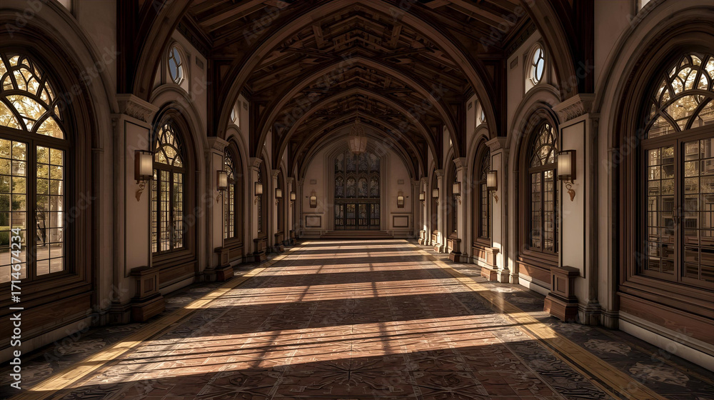 Obraz premium Astonishing 3D Realistic Hall with Futuristic Lighting and Depth Corridor AI Generated
