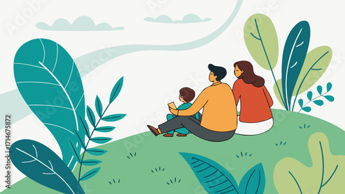 Family enjoying a peaceful day outdoors surrounded by nature