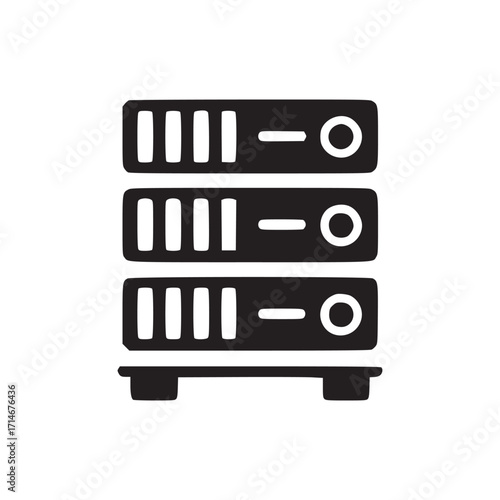 Illustration of a server rack icon this graphic represents data storage, network infrastructure, and information technology in a simple and modern design