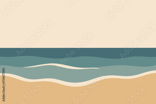 Minimalist beach scene with gentle waves and sandy shore