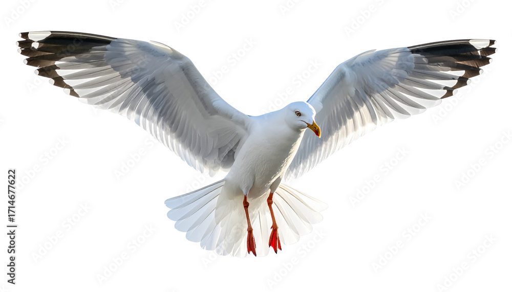 Fototapeta premium Seagull PNG, Transparent Background, Flying Seagull, Coastal Bird, Ocean Wildlife, White Seagull, Beach Bird Illustration, Marine Animal, Sky Bird