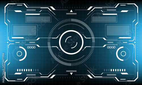 HUD sci-fi interface screen view white circular geometric design virtual futuristic technology creative display on blue vector