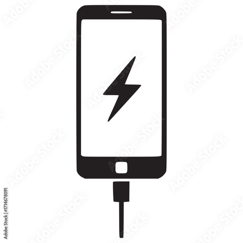 Illustration of a smartphone charging, representing energy, technology, and connectivity, showcasing the importance of power and battery life in modern mobile devices for seamless communication and fu