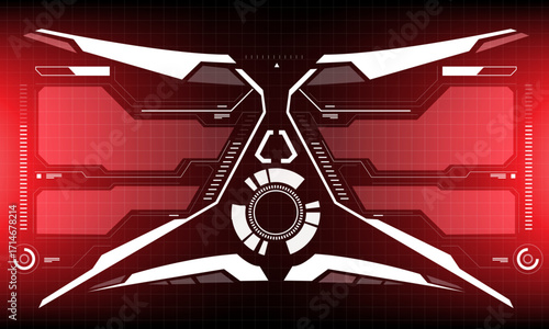 HUD sci-fi interface screen view white circular geometric design virtual futuristic technology creative display on red vector
