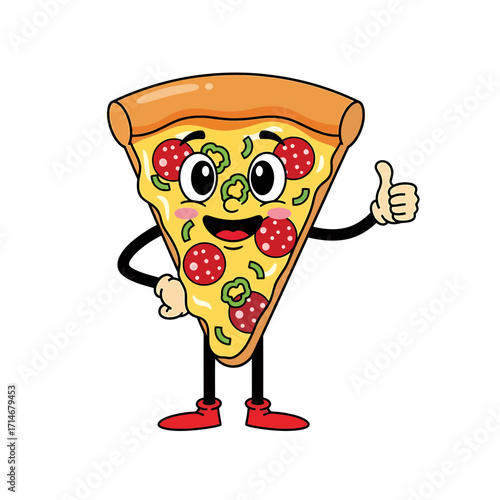 Cheerful Pepperoni Pizza Slice Character Giving a Thumbs Up Gesture