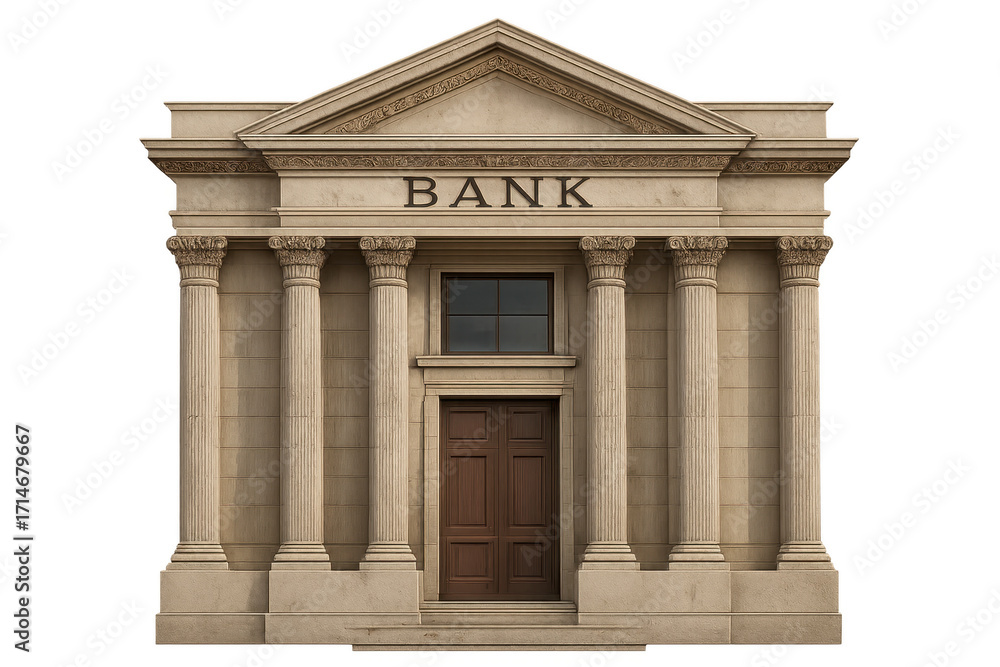 Fototapeta premium Bank building showcasing neoclassical architecture on transparent background