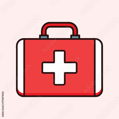 Red first aid kit box with white cross on it illustration graphic