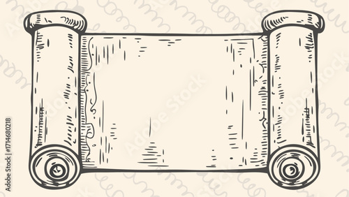 Illustration of an old parchment scroll with rolled edges and detailed line work on a light background