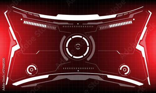 HUD sci-fi interface screen view white circular geometric design virtual futuristic technology creative display on red vector