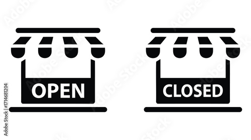 Open and closed storefront signs indicating business status