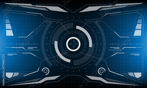 HUD sci-fi interface screen view white circular geometric design virtual futuristic technology creative display on blue vector