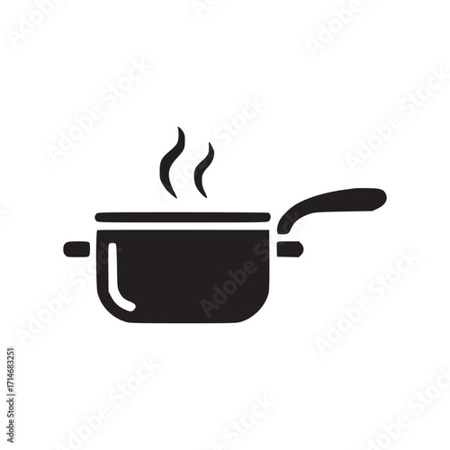 Illustration of a black cooking pot with steam the cooking pot is a kitchen utensil used for boiling, simmering, and stewing food it has a round shape and two handles
