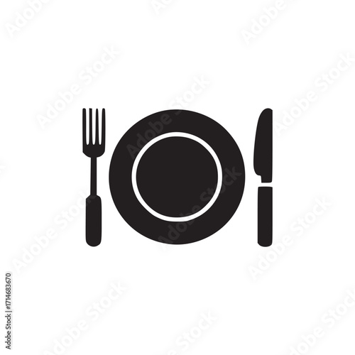 Vector art of plate with fork and knife icon a simple, minimalist design featuring a plate with a fork and knife, perfect for culinarythemed projects, restaurant branding, or diningrelated content