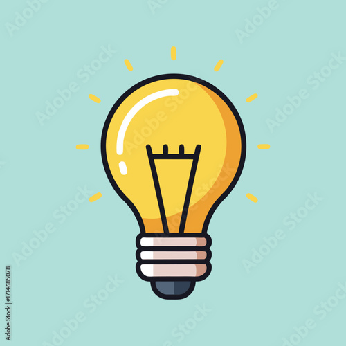 A brightly colored illustration of a classic light bulb on teal background