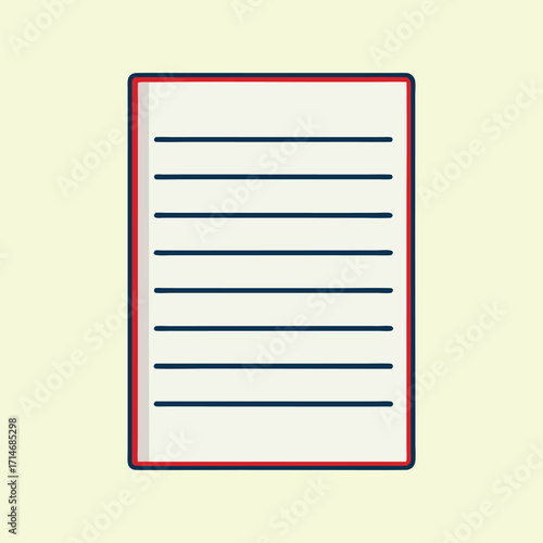 Stylized notepad with horizontal lines on a teal background and red border
