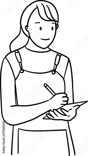 A female barista take an order outline illustration