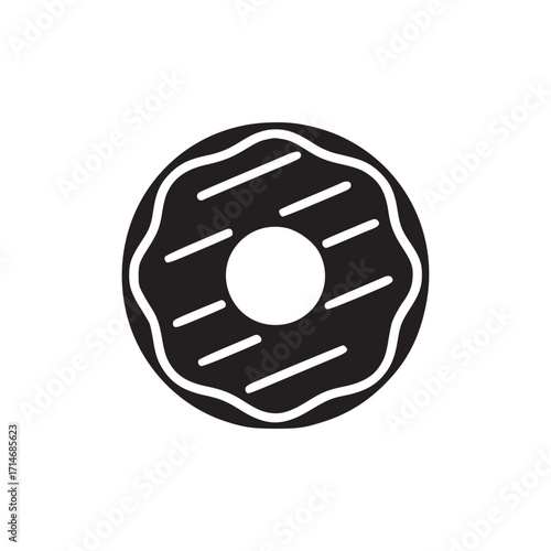 Illustration of a donut with icing, the simple, minimalist design features a dark silhouette against a clean backdrop, perfect for conveying sweetness and indulgence