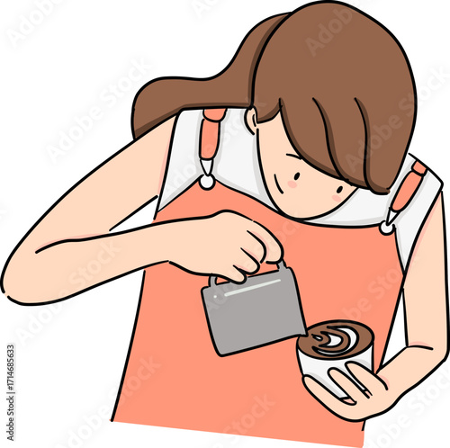 A female barista do latte art illustration