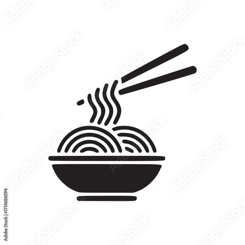 Vector art of noodle bowl icon asian cuisine with chopsticks, perfect for restaurant menus, food blogs, and culinary designs, showcasing the simplicity of a delicious meal