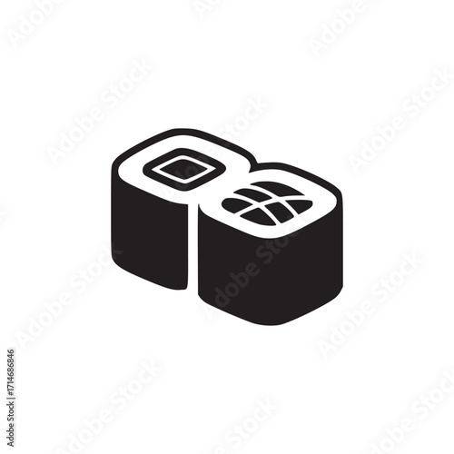 Vector art of minimalist sushi roll icon a simple and clean design of two sushi rolls, perfect for japanese cuisinerelated projects, restaurant menus, or culinary illustrations