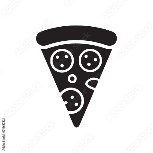 Vector art of a single slice of pizza, showcasing its triangular shape and the toppings arranged on it, creating a simple yet appetizing representation of a classic fast food favorite