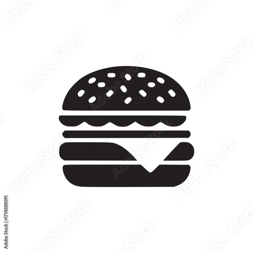 Vector art of a classic burger, featuring a juicy patty nestled between soft buns, complete with layers of cheese, lettuce, and tomato, creating an iconic representation of comfort food