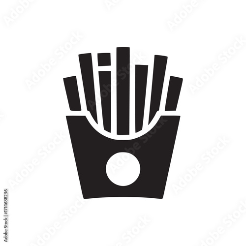 Vector art of minimalist french fries icon simple vector illustration of fried potatoes in a paper container, perfect for fast food menus, restaurant logos, or foodrelated designs